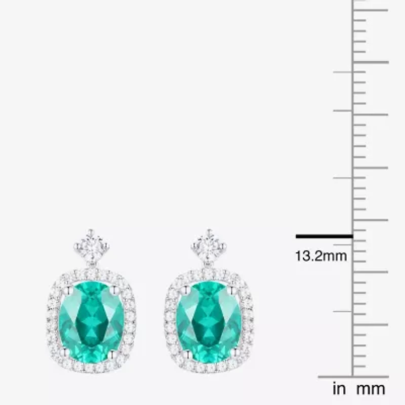 Womens Lab Created Green Yttrium Aluminum Garnet Sterling Silver Oval Drop Earrings