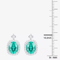 Womens Lab Created Green Yttrium Aluminum Garnet Sterling Silver Oval Drop Earrings