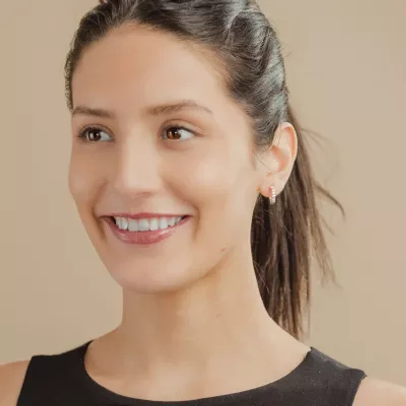 (G/ Si2) Womens 1/4 CT. T.W. Lab Grown White Diamond 10K Gold 13.8mm Hoop Earrings