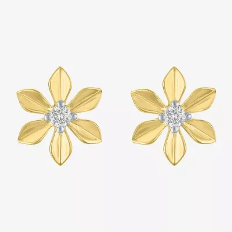 (Gh / Si2 I1) 1/10 CT. T.W. Lab Grown White Diamond 14K Gold Over Silver Sterling Silver 11mm Flower Stud Earrings