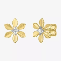 (Gh / Si2 I1) 1/10 CT. T.W. Lab Grown White Diamond 14K Gold Over Silver Sterling Silver 11mm Flower Stud Earrings