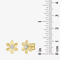 (Gh / Si2 I1) 1/10 CT. T.W. Lab Grown White Diamond 14K Gold Over Silver Sterling Silver 11mm Flower Stud Earrings