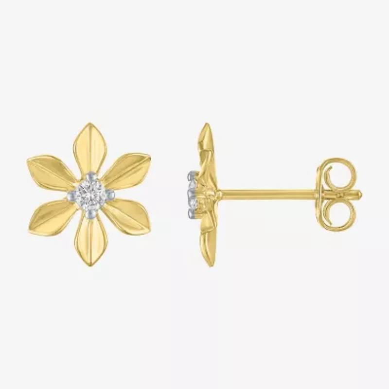 (Gh / Si2 I1) 1/10 CT. T.W. Lab Grown White Diamond 14K Gold Over Silver Sterling Silver 11mm Flower Stud Earrings