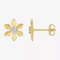 (Gh / Si2 I1) 1/10 CT. T.W. Lab Grown White Diamond 14K Gold Over Silver Sterling Silver 11mm Flower Stud Earrings