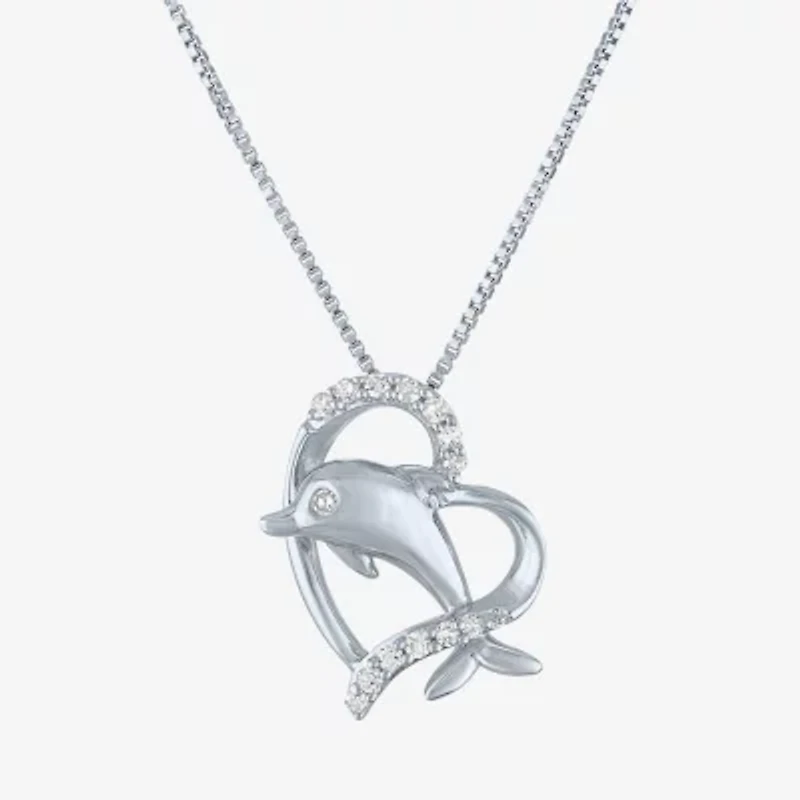 Dolphin Heart (Gh / Si2 I1) Womens 1/10 CT. T.W. Lab Grown White Diamond Sterling Silver Heart 18 Inch Pendant Necklace