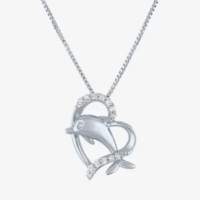 Dolphin Heart (Gh / Si2 I1) Womens 1/10 CT. T.W. Lab Grown White Diamond Sterling Silver Heart 18 Inch Pendant Necklace