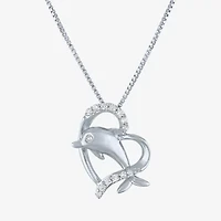 Dolphin Heart (Gh / Si2 I1) Womens 1/10 CT. T.W. Lab Grown White Diamond Sterling Silver Heart 18 Inch Pendant Necklace