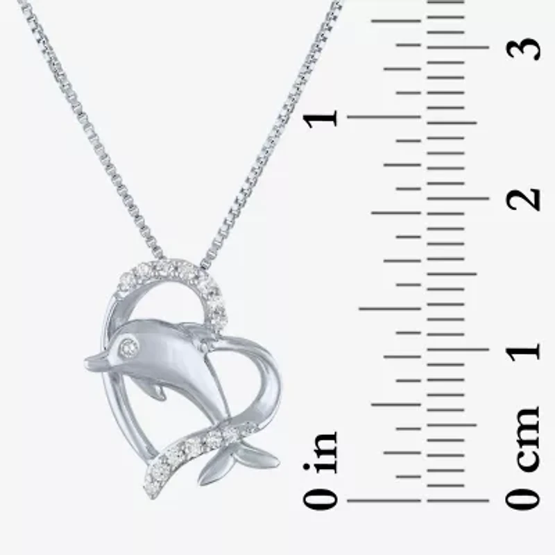 Dolphin Heart (Gh / Si2 I1) Womens 1/10 CT. T.W. Lab Grown White Diamond Sterling Silver Heart 18 Inch Pendant Necklace
