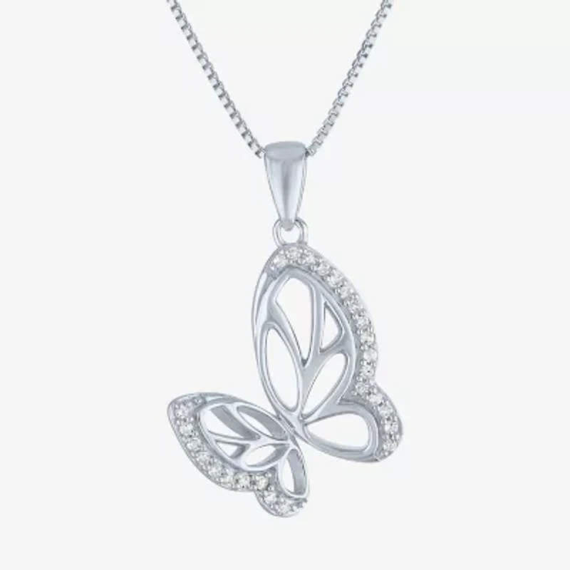 Butterfly (Gh / Si2 I1) Womens 1/10 CT. T.W. Lab Grown White Diamond Sterling Silver Butterfly 18 Inch Pendant Necklace