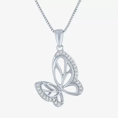 Butterfly (Gh / Si2 I1) Womens 1/10 CT. T.W. Lab Grown White Diamond Sterling Silver Butterfly 18 Inch Pendant Necklace