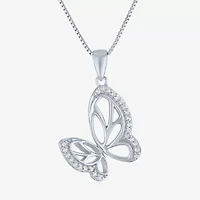 Butterfly (Gh / Si2 I1) Womens 1/10 CT. T.W. Lab Grown White Diamond Sterling Silver Butterfly 18 Inch Pendant Necklace