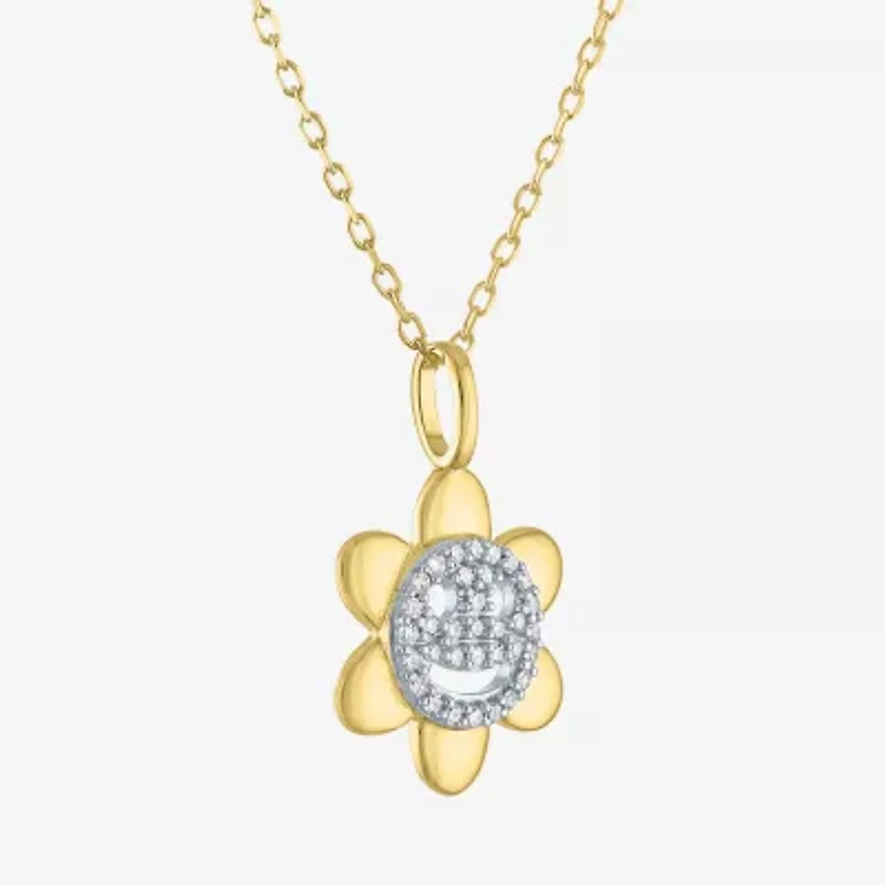 (Gh / Si2 I1) Womens 1/10 CT. T.W. Lab Grown White Diamond 14K Gold Over Silver Flower 16 Inch Pendant Necklace