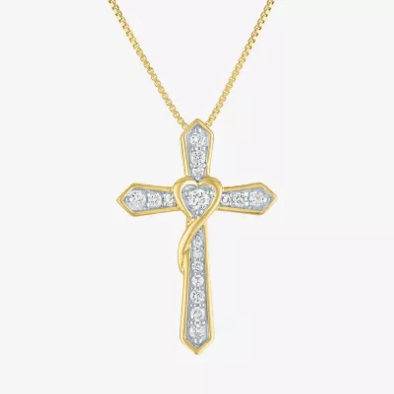 Cross (G-H / Si2-I1) Womens 1/4 CT. T.W. Lab Grown White Diamond 14K Gold Over Silver Cross Heart 18 Inch Pendant Necklace