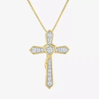 Cross (G-H / Si2-I1) Womens 1/4 CT. T.W. Lab Grown White Diamond 14K Gold Over Silver Cross Heart 18 Inch Pendant Necklace