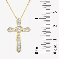 Cross (G-H / Si2-I1) Womens 1/4 CT. T.W. Lab Grown White Diamond 14K Gold Over Silver Cross Heart 18 Inch Pendant Necklace
