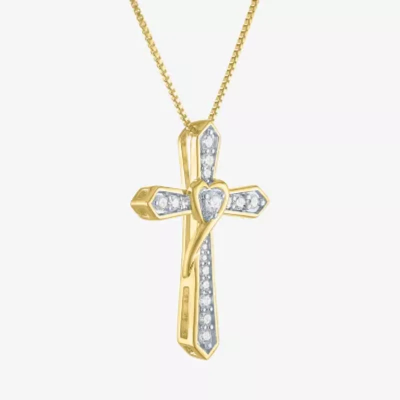 Cross (G-H / Si2-I1) Womens 1/4 CT. T.W. Lab Grown White Diamond 14K Gold Over Silver Cross Heart 18 Inch Pendant Necklace