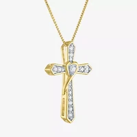Cross (G-H / Si2-I1) Womens 1/4 CT. T.W. Lab Grown White Diamond 14K Gold Over Silver Cross Heart 18 Inch Pendant Necklace