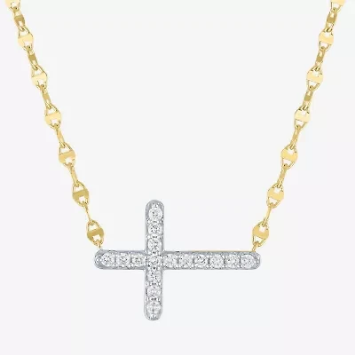 Sideways (G-H / Si2-I1) Womens 1/4 CT. T.W. Lab Grown White Diamond 14K Gold Over Silver Cross 16 Inch Pendant Necklace