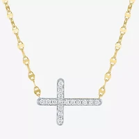 Sideways (G-H / Si2-I1) Womens 1/4 CT. T.W. Lab Grown White Diamond 14K Gold Over Silver Cross 16 Inch Pendant Necklace
