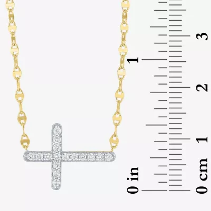 Sideways (G-H / Si2-I1) Womens 1/4 CT. T.W. Lab Grown White Diamond 14K Gold Over Silver Cross 16 Inch Pendant Necklace