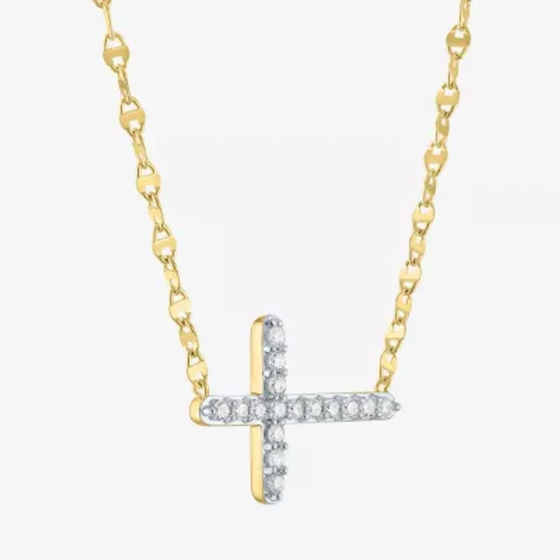 Sideways (G-H / Si2-I1) Womens 1/4 CT. T.W. Lab Grown White Diamond 14K Gold Over Silver Cross 16 Inch Pendant Necklace