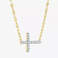 Sideways (G-H / Si2-I1) Womens 1/4 CT. T.W. Lab Grown White Diamond 14K Gold Over Silver Cross 16 Inch Pendant Necklace