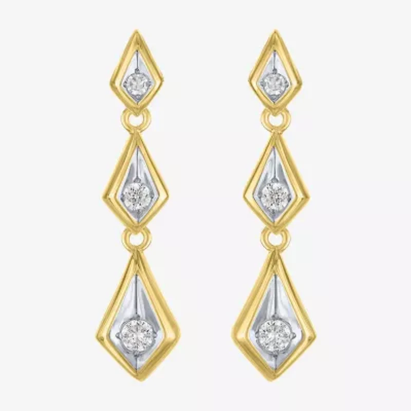 (Gh / Si2 I1) Womens 1/10 CT. T.W. Lab Grown White Diamond 14K Gold Over Silver Drop Earrings