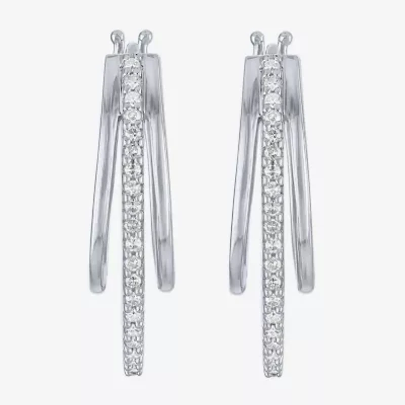 (G-H / Si2-I1) Womens 1/4 CT. T.W. Lab Grown White Diamond Sterling Silver 24mm Hoop Earrings