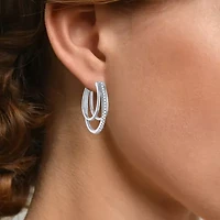 (G-H / Si2-I1) Womens 1/4 CT. T.W. Lab Grown White Diamond Sterling Silver 24mm Hoop Earrings