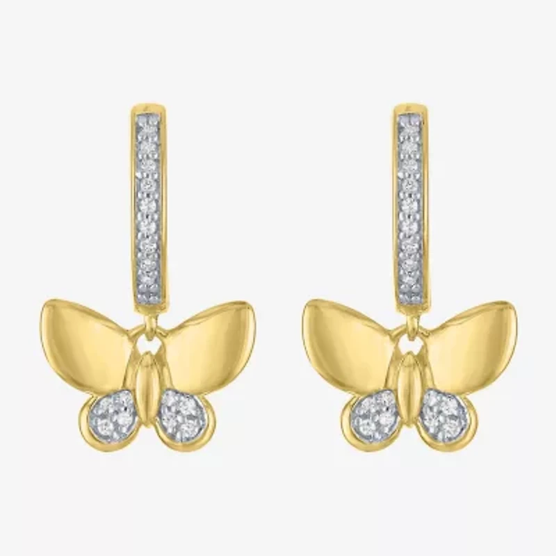 (G-H / Si2-I1) Womens 1/10 CT. T.W. Lab Grown White Diamond 14K Gold Over Silver 11.2mm Butterfly Hoop Earrings