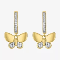 (G-H / Si2-I1) Womens 1/10 CT. T.W. Lab Grown White Diamond 14K Gold Over Silver 11.2mm Butterfly Hoop Earrings