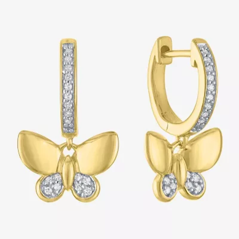 (G-H / Si2-I1) Womens 1/10 CT. T.W. Lab Grown White Diamond 14K Gold Over Silver 11.2mm Butterfly Hoop Earrings