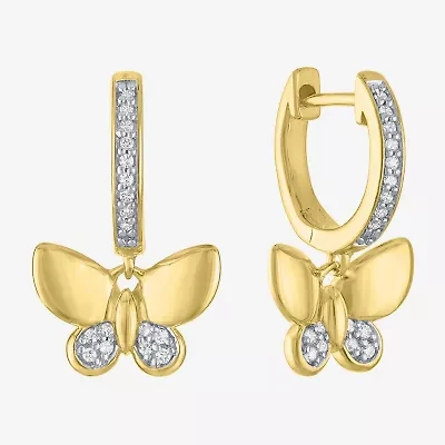 (G-H / Si2-I1) Womens 1/10 CT. T.W. Lab Grown White Diamond 14K Gold Over Silver 11.2mm Butterfly Hoop Earrings