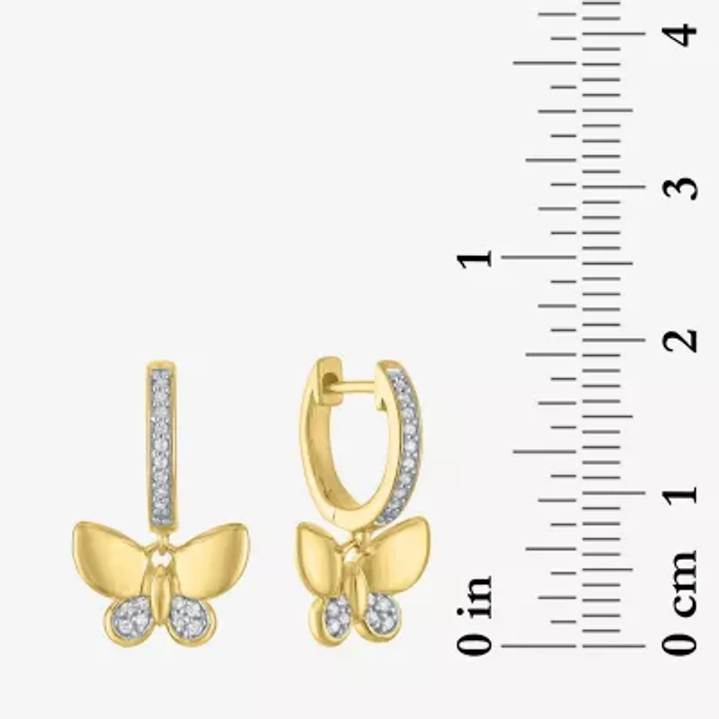 (G-H / Si2-I1) Womens 1/10 CT. T.W. Lab Grown White Diamond 14K Gold Over Silver 11.2mm Butterfly Hoop Earrings