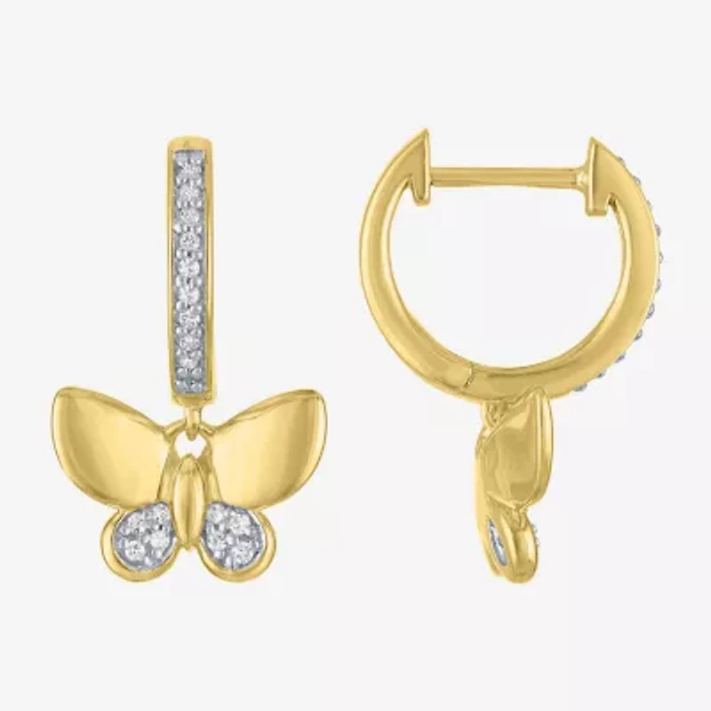 (G-H / Si2-I1) Womens 1/10 CT. T.W. Lab Grown White Diamond 14K Gold Over Silver 11.2mm Butterfly Hoop Earrings