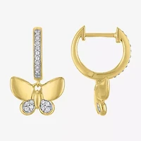 (G-H / Si2-I1) Womens 1/10 CT. T.W. Lab Grown White Diamond 14K Gold Over Silver 11.2mm Butterfly Hoop Earrings