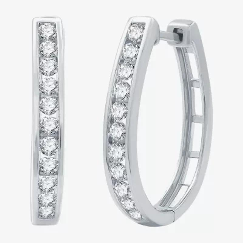 (G / Si1-Si2) Womens 1 CT. T.W. Lab Grown White Diamond Sterling Silver 24.8mm Oval Hoop Earrings