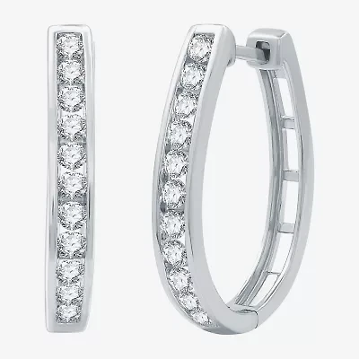 (G / Si1-Si2) Womens 1 CT. T.W. Lab Grown White Diamond Sterling Silver 24.8mm Oval Hoop Earrings