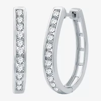 (G / Si1-Si2) Womens 1 CT. T.W. Lab Grown White Diamond Sterling Silver 24.8mm Oval Hoop Earrings