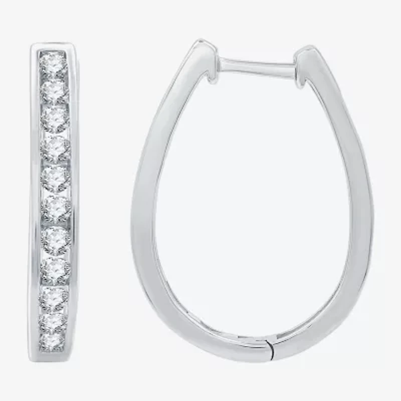 (G / Si1-Si2) Womens 1 CT. T.W. Lab Grown White Diamond Sterling Silver 24.8mm Oval Hoop Earrings