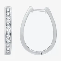 (G / Si1-Si2) Womens 1 CT. T.W. Lab Grown White Diamond Sterling Silver 24.8mm Oval Hoop Earrings