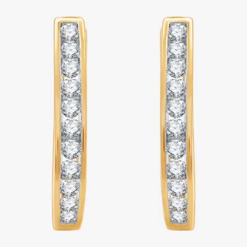 (G / Si1-Si2) Womens 1 CT. T.W. Lab Grown White Diamond 14K Gold Over Silver Sterling Silver 24.9mm Oval Hoop Earrings