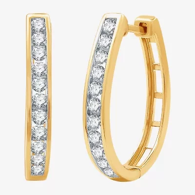(G / Si1-Si2) Womens 1 CT. T.W. Lab Grown White Diamond 14K Gold Over Silver Sterling Silver 24.9mm Oval Hoop Earrings