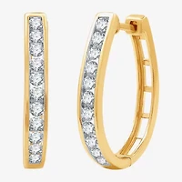 (G / Si1-Si2) Womens 1 CT. T.W. Lab Grown White Diamond 14K Gold Over Silver Sterling Silver 24.9mm Oval Hoop Earrings