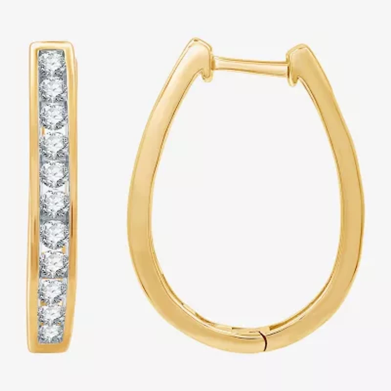 (G / Si1-Si2) Womens 1 CT. T.W. Lab Grown White Diamond 14K Gold Over Silver Sterling Silver 24.9mm Oval Hoop Earrings