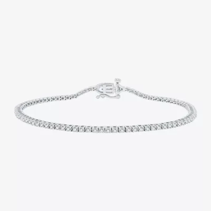 (G / Si1-Si2) Womens 1 CT. T.W. Lab Grown White Diamond Sterling Silver 7.5 Inch Tennis Bracelet