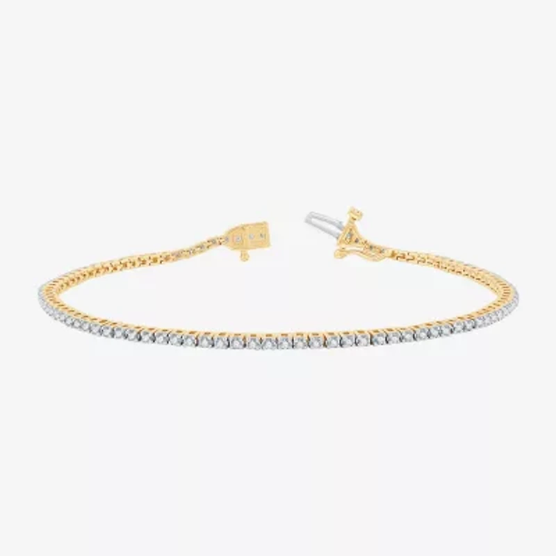 (G / Si1-Si2) Womens 1 CT. T.W. Lab Grown White Diamond 14K Gold Over Silver Sterling Silver 7.5 Inch Tennis Bracelet