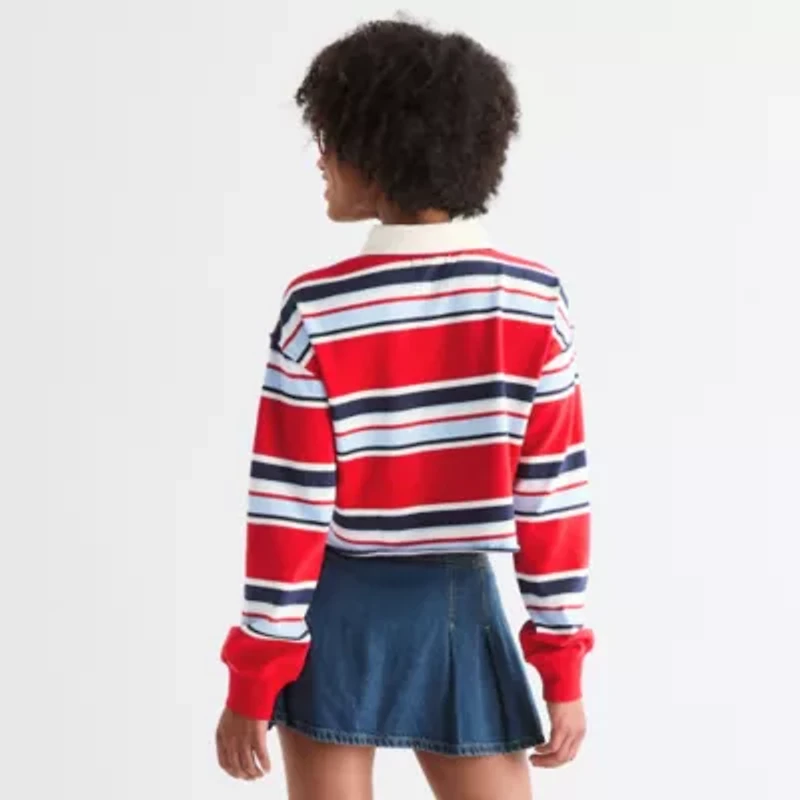 Arizona Womens Juniors Long Sleeve Regular Fit Striped Rugby Shirt