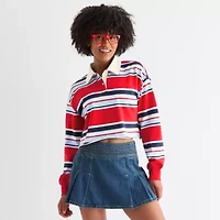 Arizona Womens Juniors Long Sleeve Regular Fit Striped Rugby Shirt