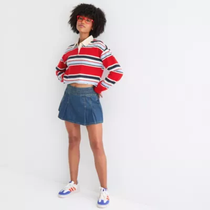 Arizona Womens Juniors Long Sleeve Regular Fit Striped Rugby Shirt